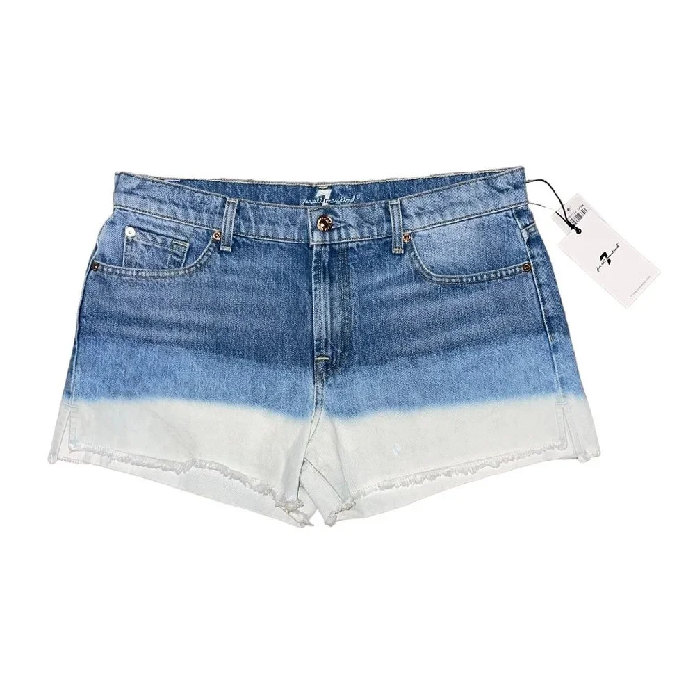 NWT 7 For All Mankind Distressed Womens Shorts 31 Distressed Dip Dye Light Wash - Picture 1 of 7